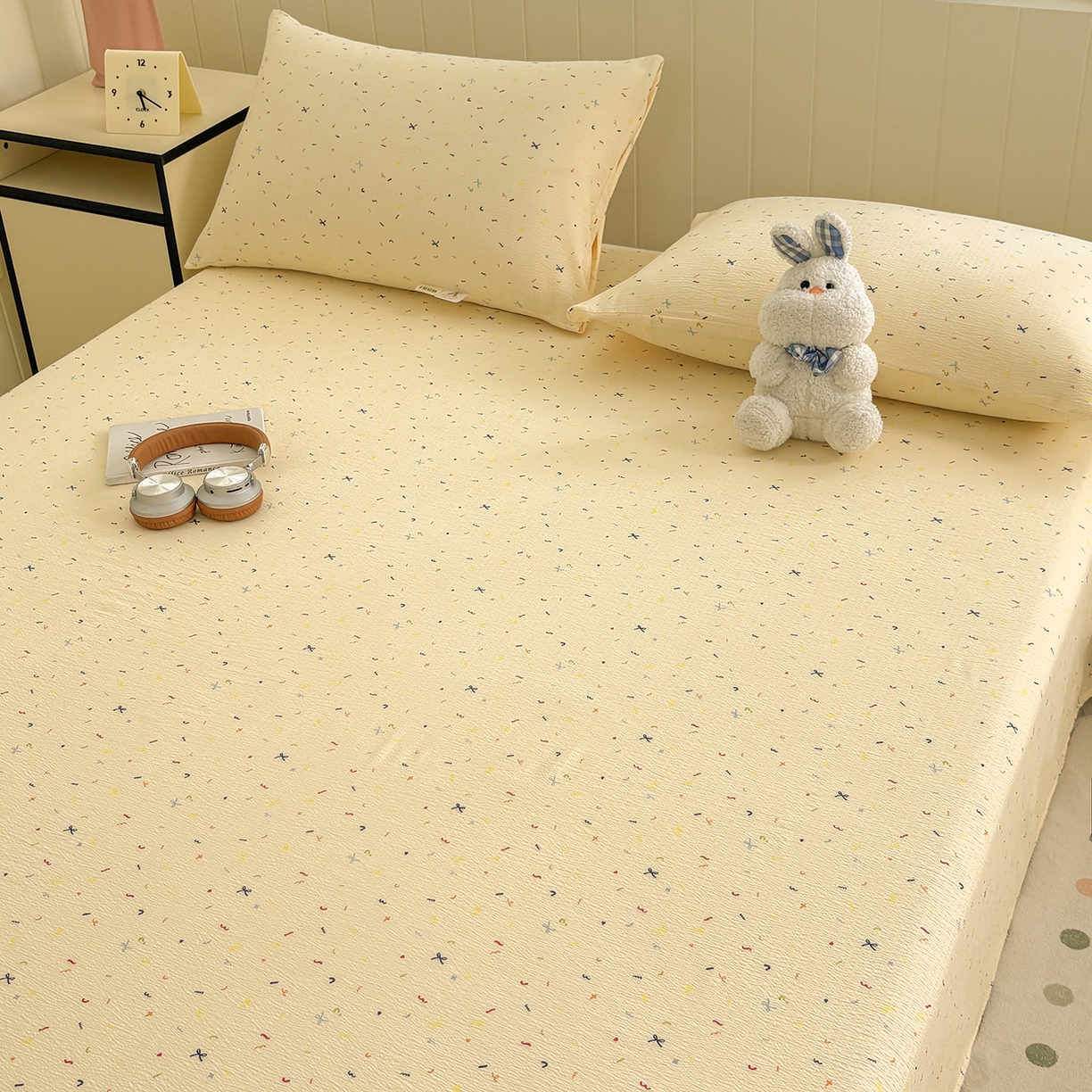 91家纺网 家纺一手货源 找家纺 （总）青泽家纺 2025新款水洗棉皱皱纱双层纱床单三件套