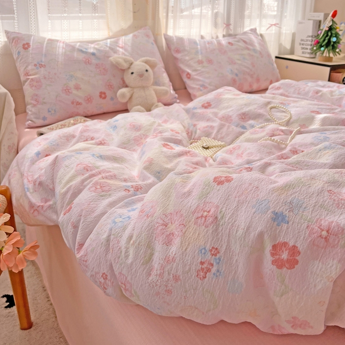 91家纺网 家纺一手货源 找家纺 海岛哥哥 2025新款木棉高克重超柔四件套 花梦源-粉