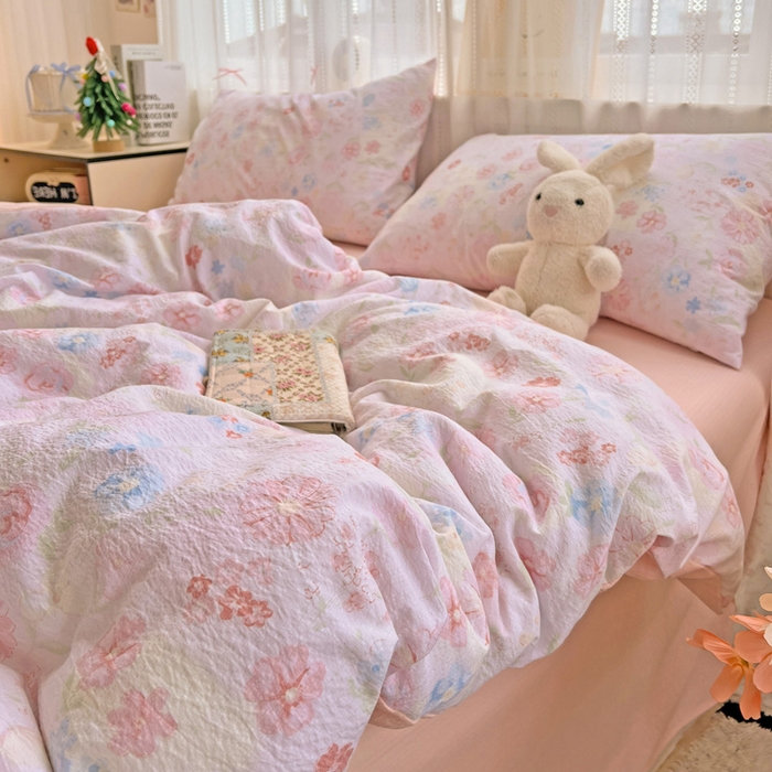 91家纺网 家纺一手货源 找家纺 海岛哥哥 2025新款木棉高克重超柔四件套 花梦源-粉