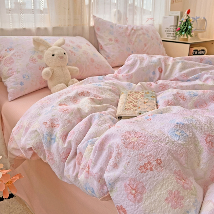 91家纺网 家纺一手货源 找家纺 海岛哥哥 2025新款木棉高克重超柔四件套 花梦源-粉