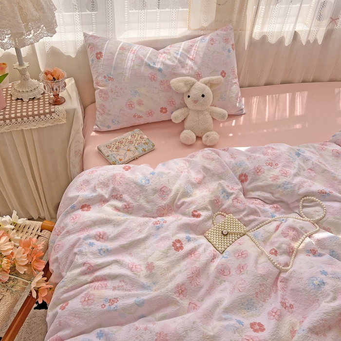 91家纺网 家纺一手货源 找家纺 海岛哥哥 2025新款木棉高克重超柔四件套 花梦源-粉