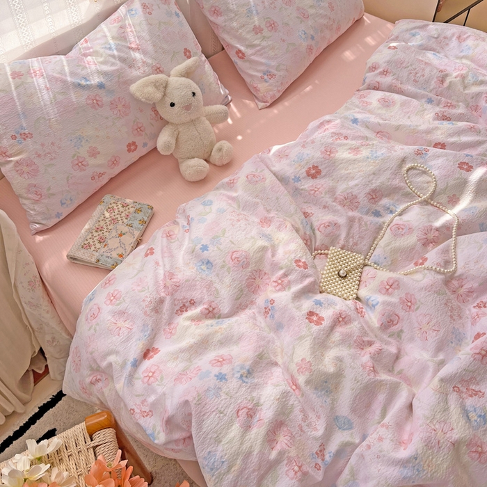 91家纺网 家纺一手货源 找家纺 海岛哥哥 2025新款木棉高克重超柔四件套 花梦源-粉