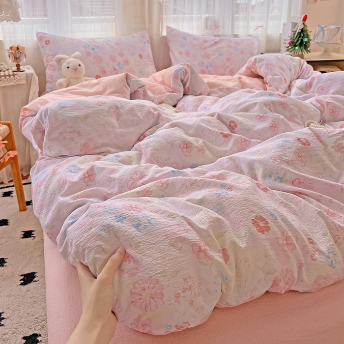 91家纺网 家纺一手货源 找家纺 海岛哥哥 2025新款木棉高克重超柔四件套 花梦源-粉