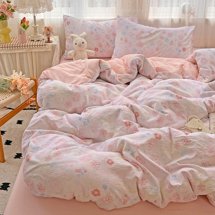 91家纺网 家纺一手货源 找家纺 海岛哥哥 2025新款木棉高克重超柔四件套 花梦源-粉