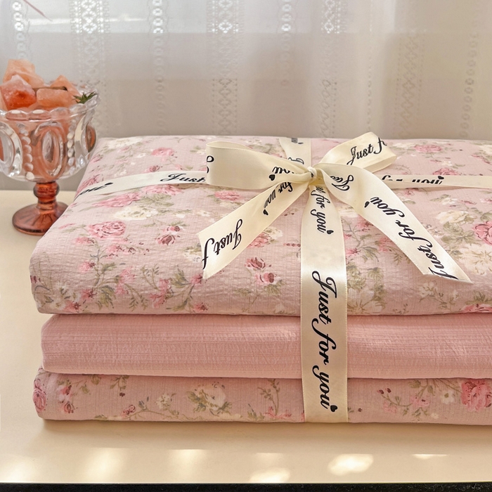 91家纺网 家纺一手货源 找家纺 海岛哥哥 2025新款木棉高克重超柔四件套 花似锦-豆沙