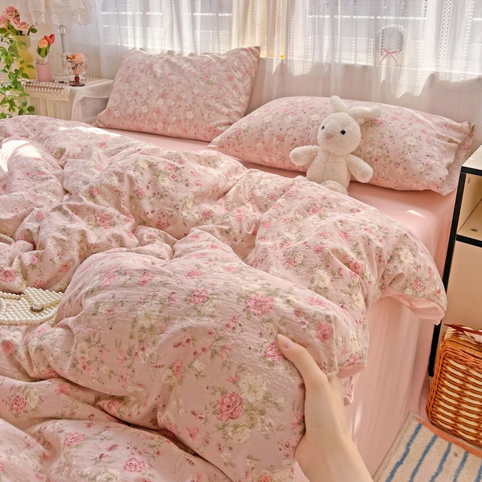 91家纺网 家纺一手货源 找家纺 海岛哥哥 2025新款木棉高克重超柔四件套 花似锦-豆沙