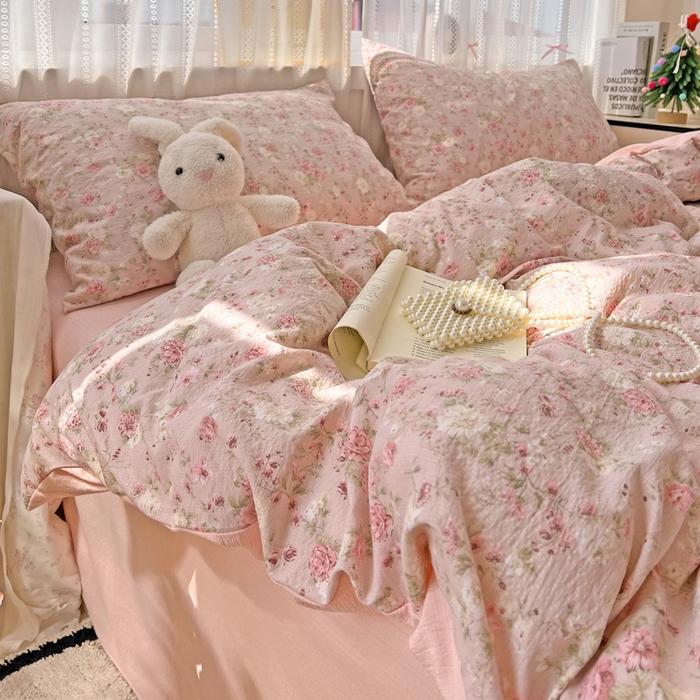 91家纺网 家纺一手货源 找家纺 海岛哥哥 2025新款木棉高克重超柔四件套 花似锦-豆沙