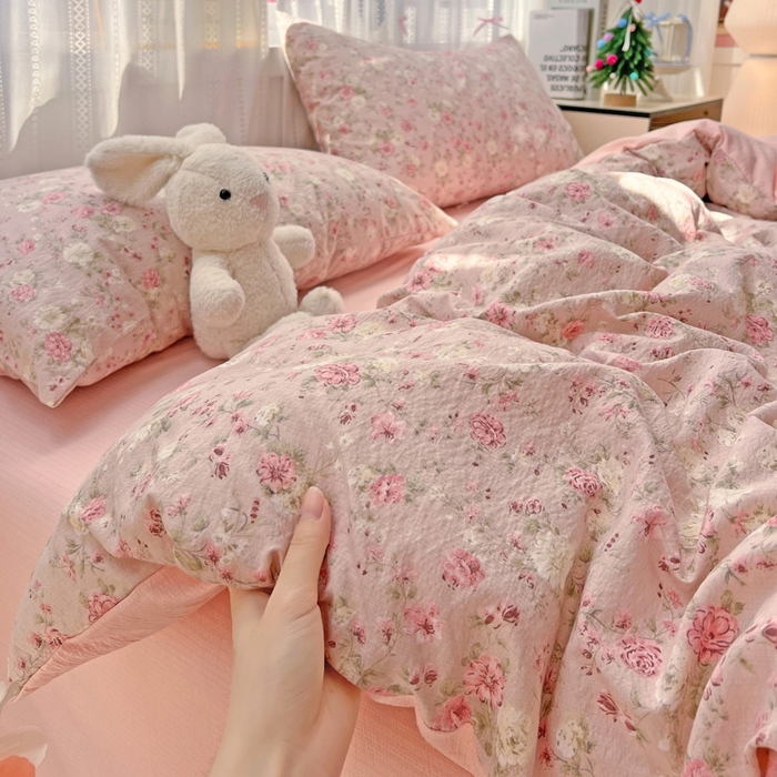 91家纺网 家纺一手货源 找家纺 海岛哥哥 2025新款木棉高克重超柔四件套 花似锦-豆沙