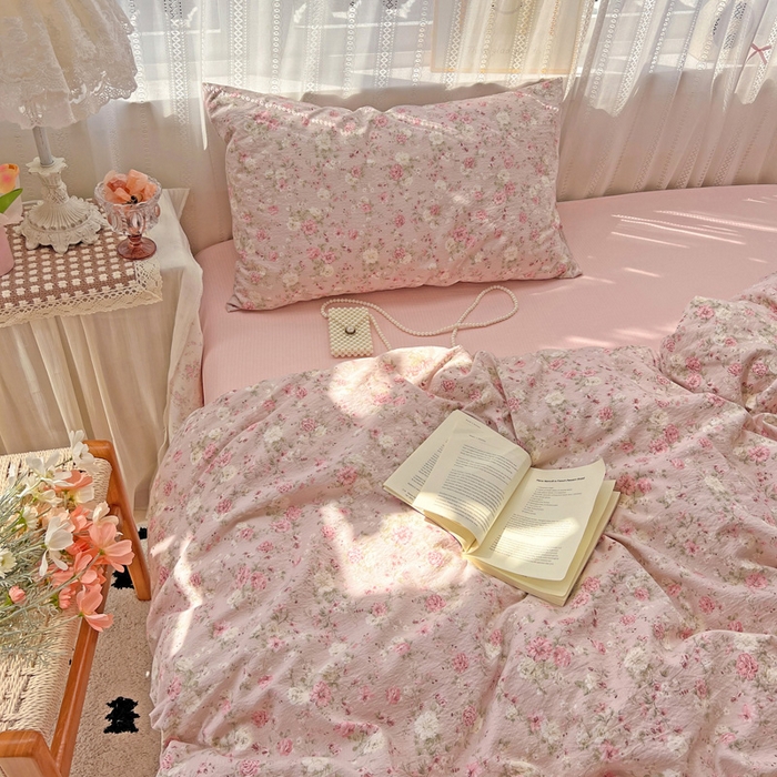 91家纺网 家纺一手货源 找家纺 海岛哥哥 2025新款木棉高克重超柔四件套 花似锦-豆沙