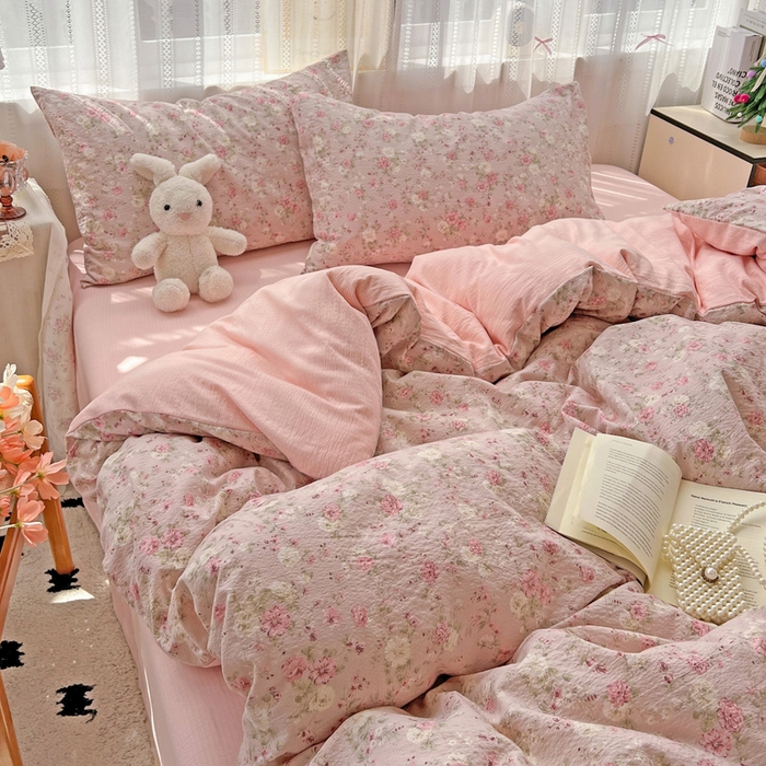 91家纺网 家纺一手货源 找家纺 海岛哥哥 2025新款木棉高克重超柔四件套 花似锦-豆沙