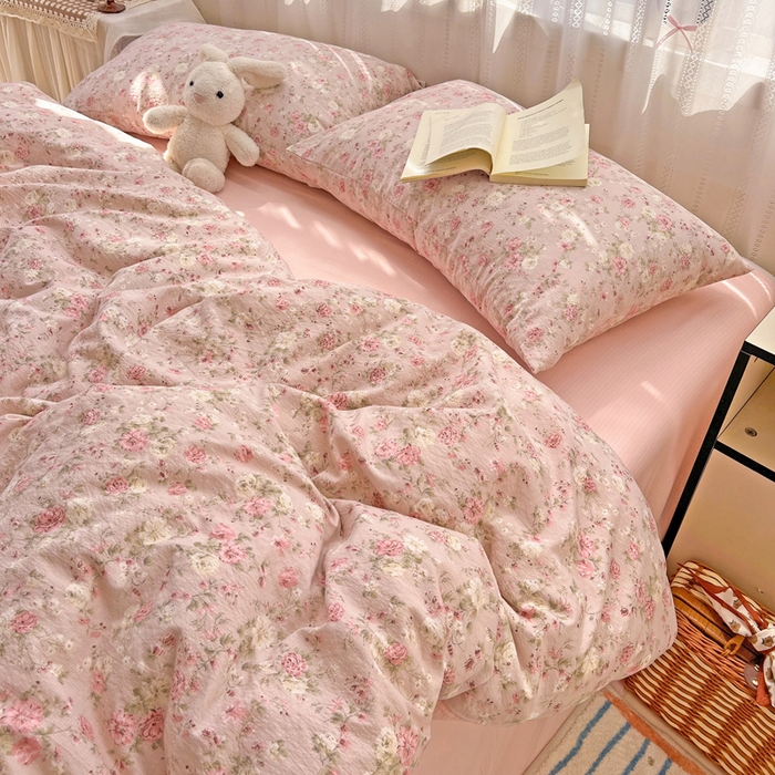 91家纺网 家纺一手货源 找家纺 海岛哥哥 2025新款木棉高克重超柔四件套 花似锦-豆沙