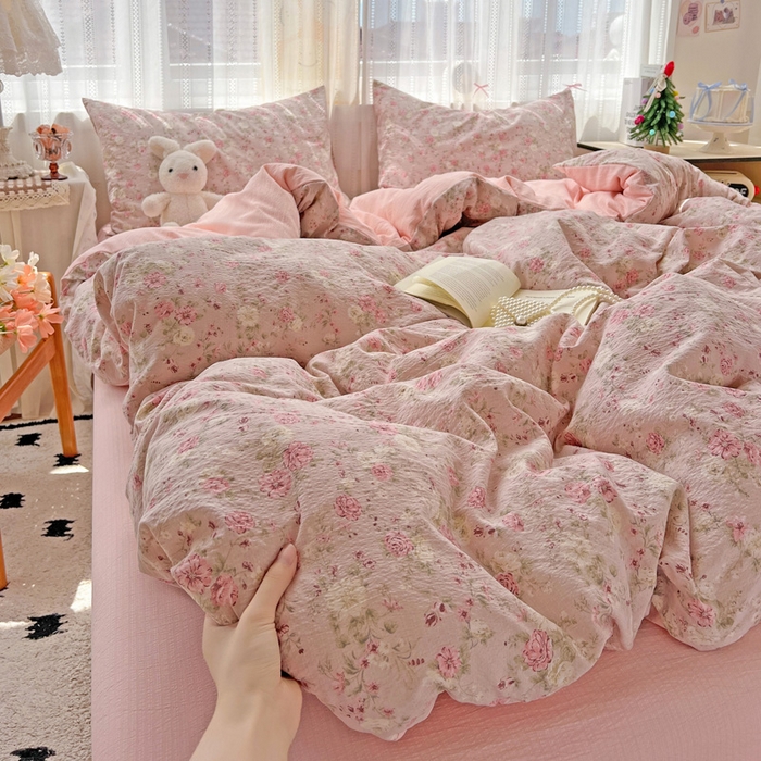 91家纺网 家纺一手货源 找家纺 海岛哥哥 2025新款木棉高克重超柔四件套 花似锦-豆沙