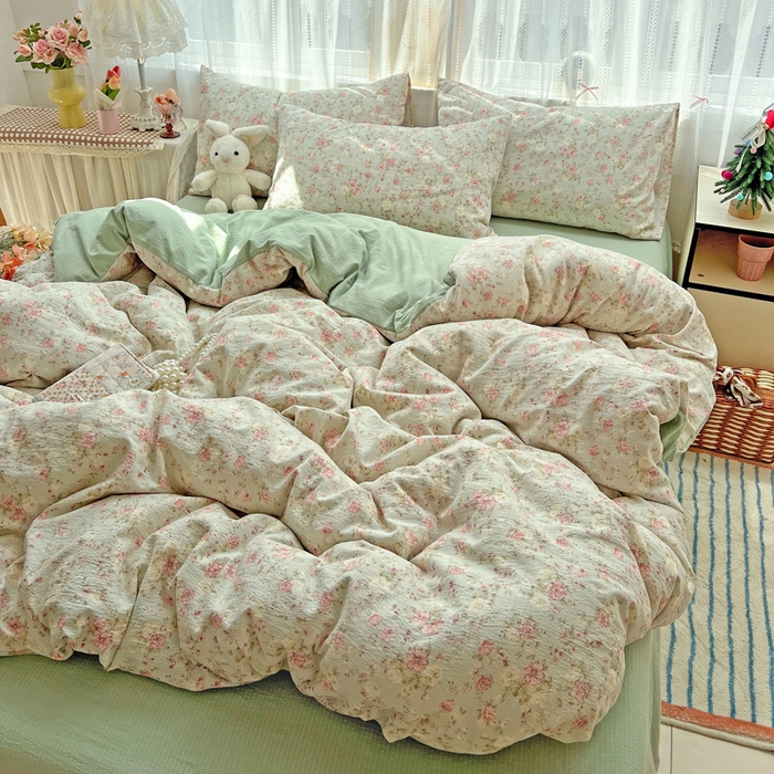 91家纺网 家纺一手货源 找家纺 海岛哥哥 2025新款木棉高克重超柔四件套 花似锦-绿