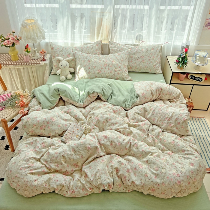 91家纺网 家纺一手货源 找家纺 海岛哥哥 2025新款木棉高克重超柔四件套 花似锦-绿