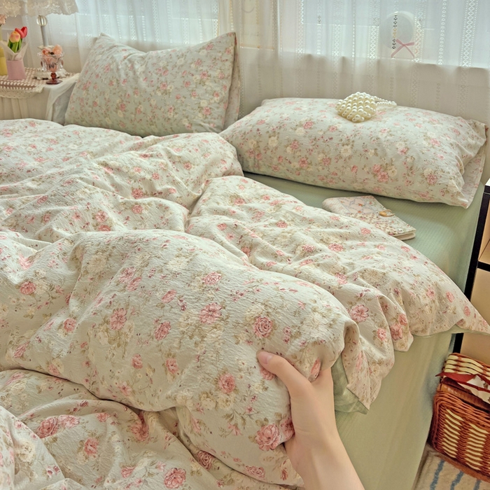 91家纺网 家纺一手货源 找家纺 海岛哥哥 2025新款木棉高克重超柔四件套 花似锦-绿