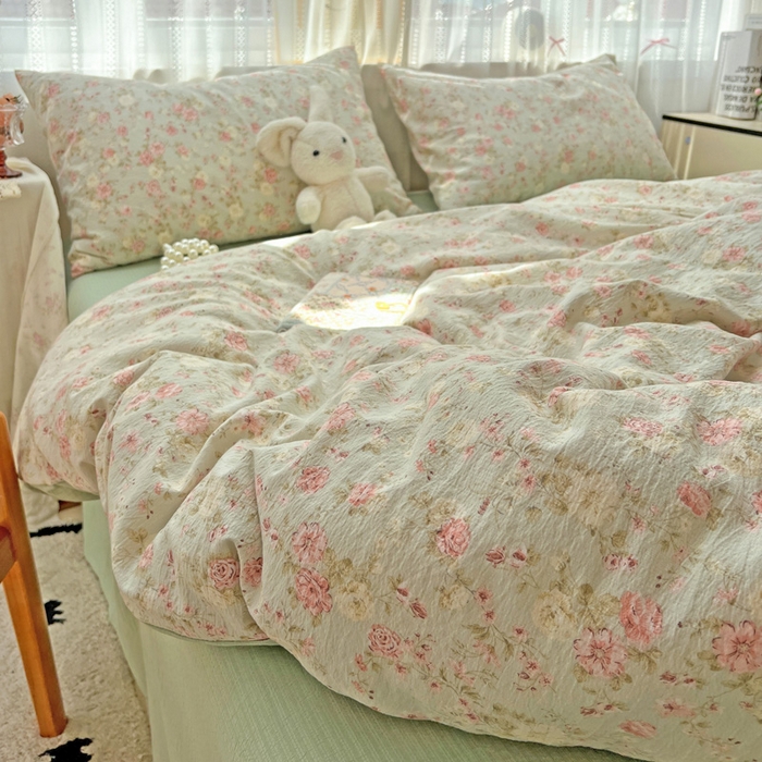 91家纺网 家纺一手货源 找家纺 海岛哥哥 2025新款木棉高克重超柔四件套 花似锦-绿