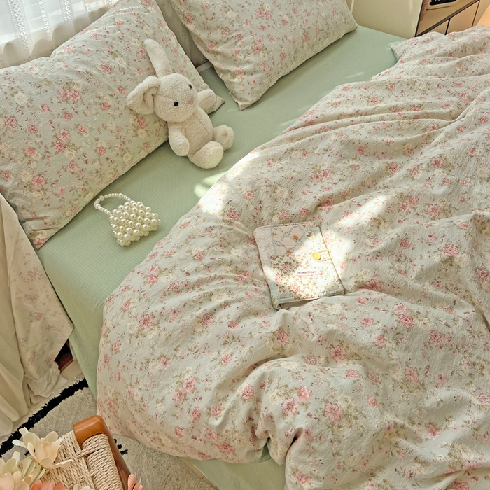 91家纺网 家纺一手货源 找家纺 海岛哥哥 2025新款木棉高克重超柔四件套 花似锦-绿