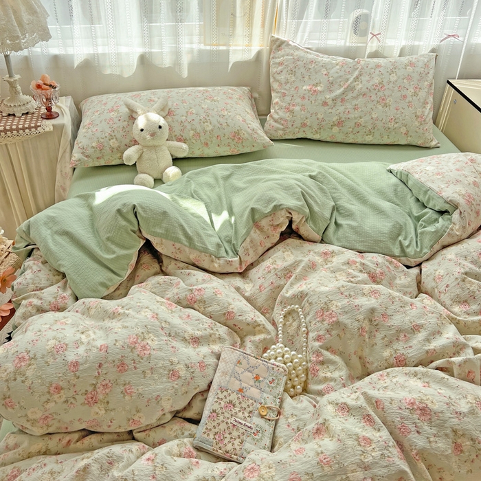 91家纺网 家纺一手货源 找家纺 海岛哥哥 2025新款木棉高克重超柔四件套 花似锦-绿