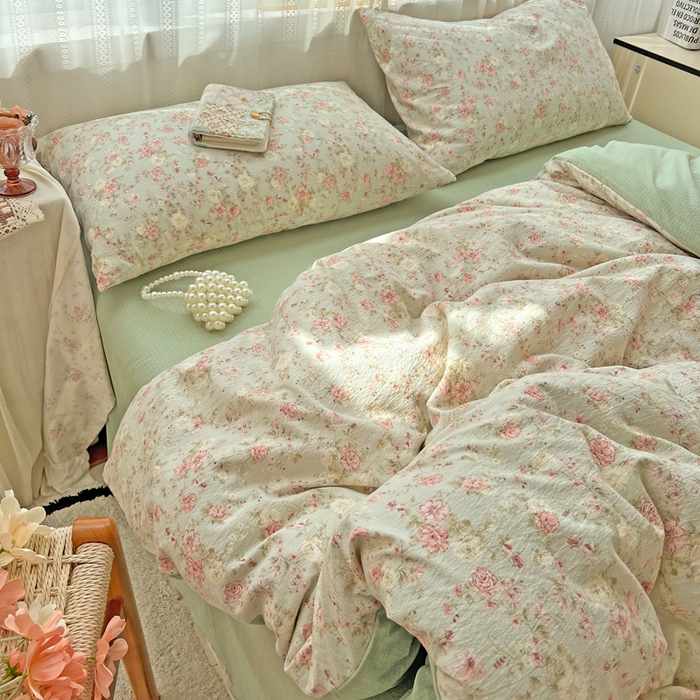 91家纺网 家纺一手货源 找家纺 海岛哥哥 2025新款木棉高克重超柔四件套 花似锦-绿