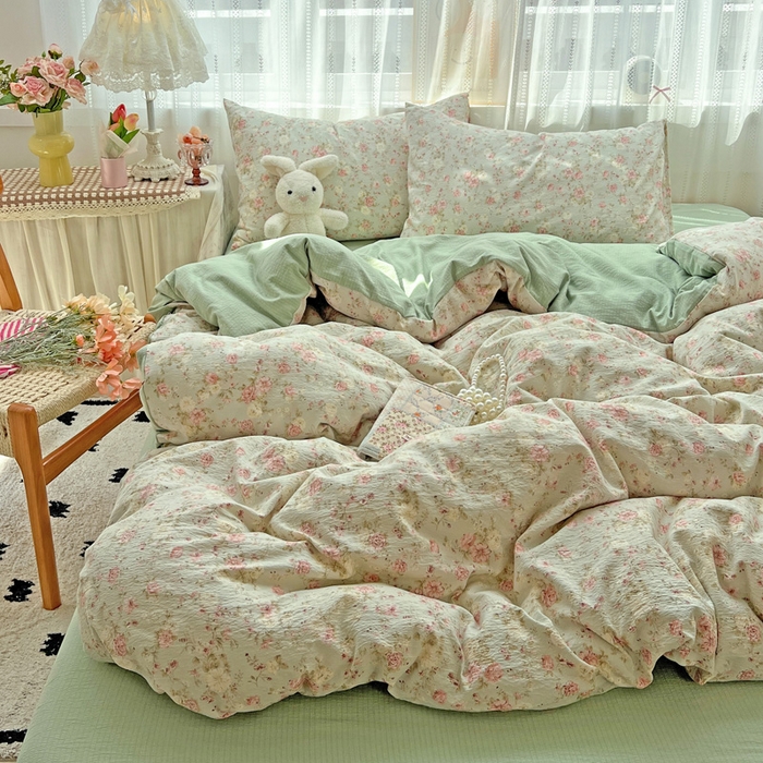 91家纺网 家纺一手货源 找家纺 海岛哥哥 2025新款木棉高克重超柔四件套 花似锦-绿