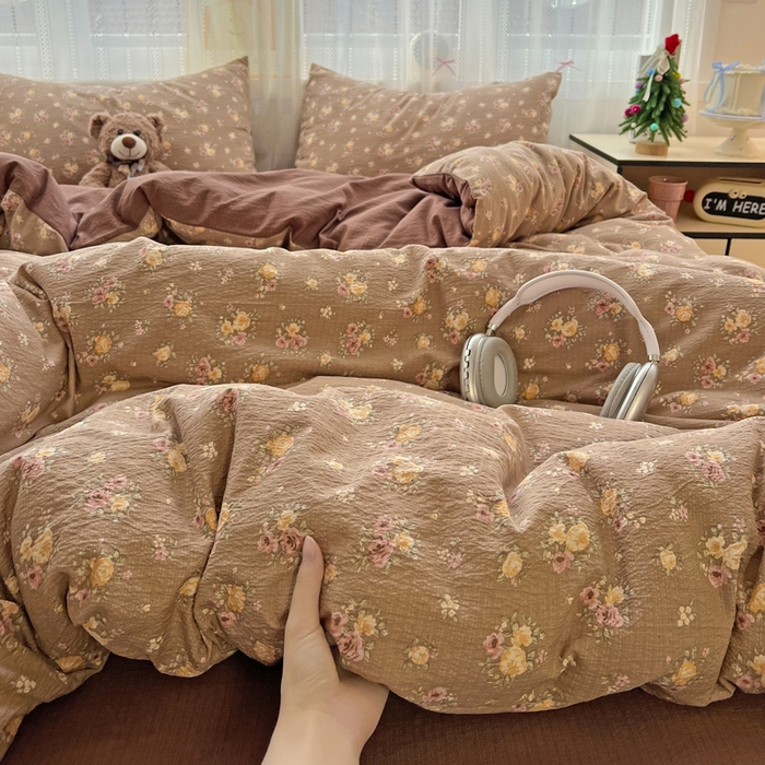 海岛哥哥 2025新款木棉高克重超柔四件套 玫瑰花海-咖