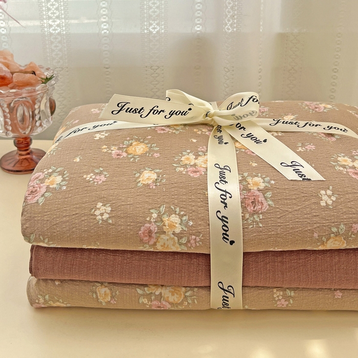 91家纺网 家纺一手货源 找家纺 海岛哥哥 2025新款木棉高克重超柔四件套 玫瑰花海-咖