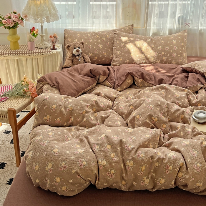 91家纺网 家纺一手货源 找家纺 海岛哥哥 2025新款木棉高克重超柔四件套 玫瑰花海-咖