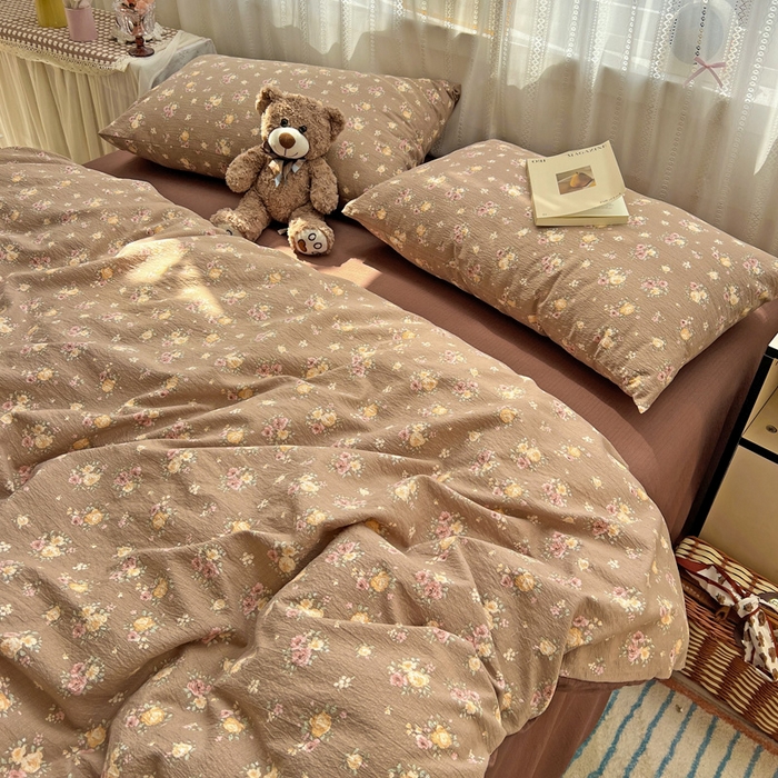 91家纺网 家纺一手货源 找家纺 海岛哥哥 2025新款木棉高克重超柔四件套 玫瑰花海-咖