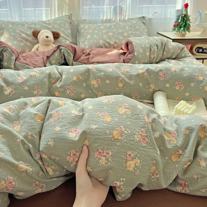 海岛哥哥 2025新款木棉高克重超柔四件套 玫瑰花海-墨绿