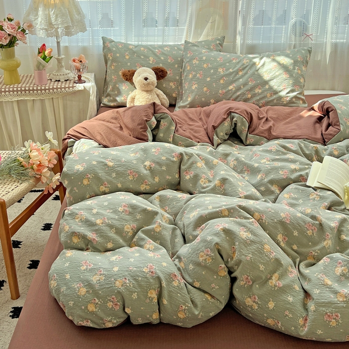 91家纺网 家纺一手货源 找家纺 海岛哥哥 2025新款木棉高克重超柔四件套 玫瑰花海-墨绿