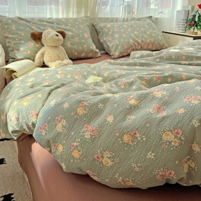 91家纺网 家纺一手货源 找家纺 海岛哥哥 2025新款木棉高克重超柔四件套 玫瑰花海-墨绿