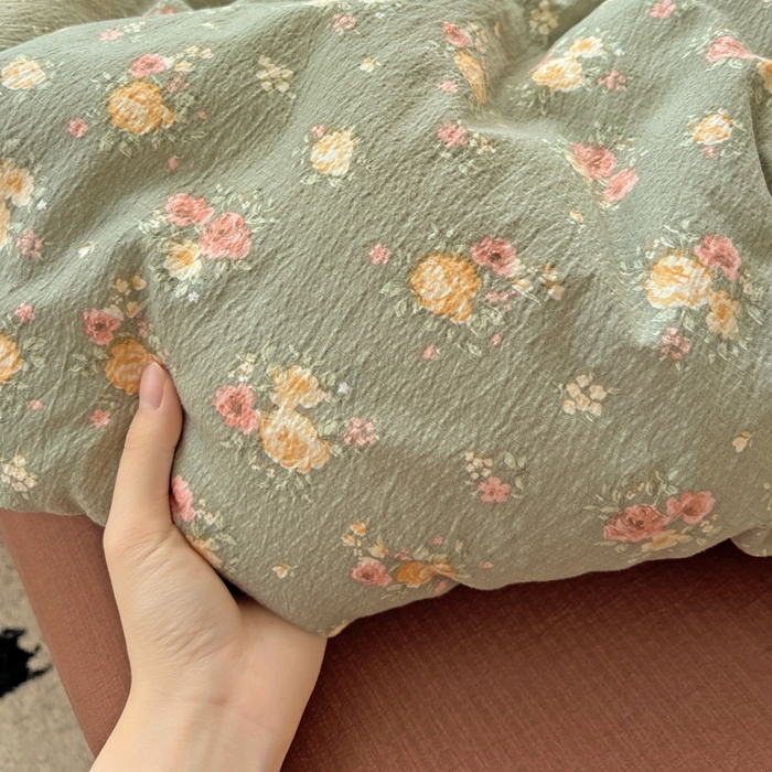 91家纺网 家纺一手货源 找家纺 海岛哥哥 2025新款木棉高克重超柔四件套 玫瑰花海-墨绿