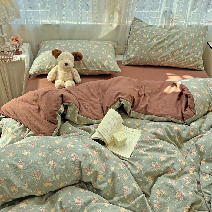 91家纺网 家纺一手货源 找家纺 海岛哥哥 2025新款木棉高克重超柔四件套 玫瑰花海-墨绿