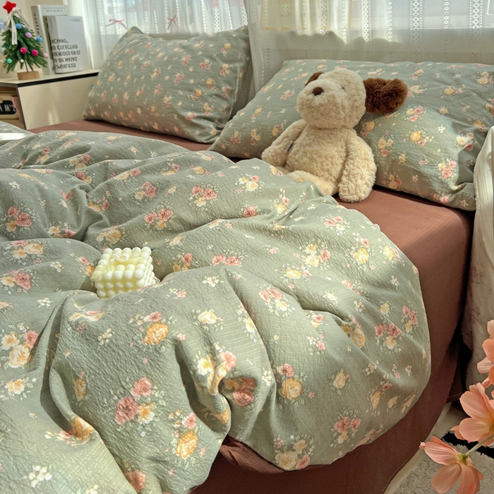 91家纺网 家纺一手货源 找家纺 海岛哥哥 2025新款木棉高克重超柔四件套 玫瑰花海-墨绿