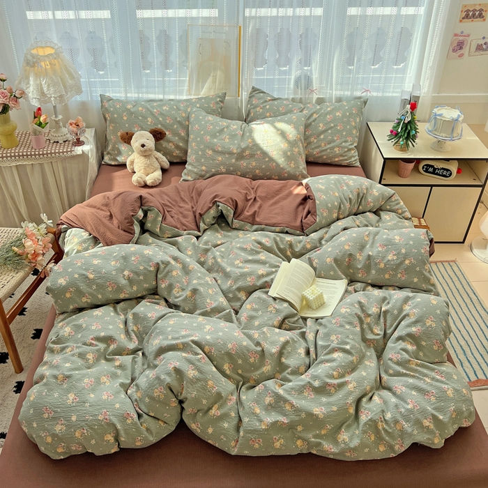 91家纺网 家纺一手货源 找家纺 海岛哥哥 2025新款木棉高克重超柔四件套 玫瑰花海-墨绿