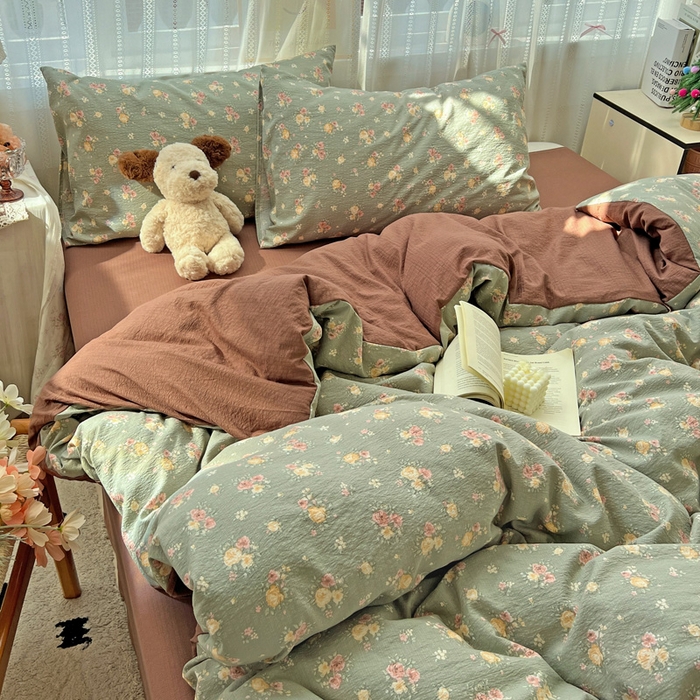 91家纺网 家纺一手货源 找家纺 海岛哥哥 2025新款木棉高克重超柔四件套 玫瑰花海-墨绿