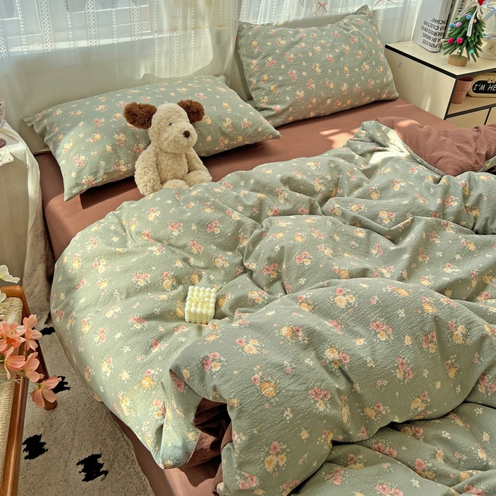 91家纺网 家纺一手货源 找家纺 海岛哥哥 2025新款木棉高克重超柔四件套 玫瑰花海-墨绿