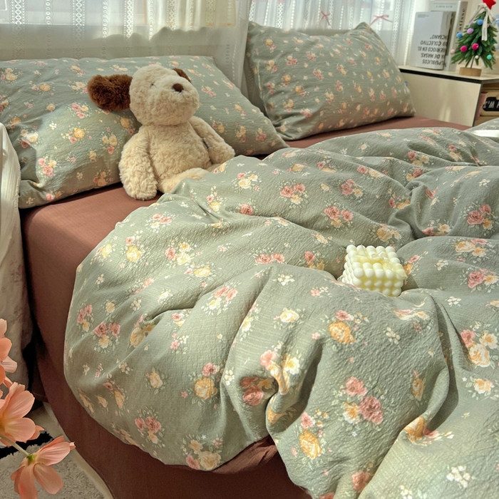 91家纺网 家纺一手货源 找家纺 海岛哥哥 2025新款木棉高克重超柔四件套 玫瑰花海-墨绿