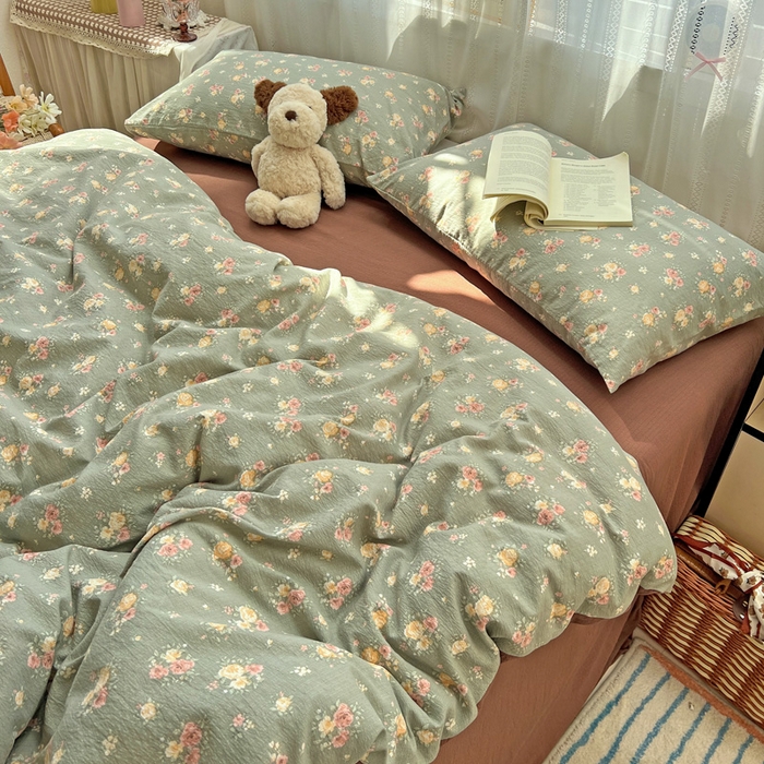 91家纺网 家纺一手货源 找家纺 海岛哥哥 2025新款木棉高克重超柔四件套 玫瑰花海-墨绿