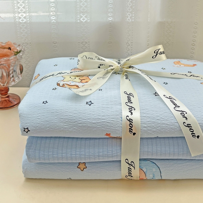 91家纺网 家纺一手货源 找家纺 海岛哥哥 2025新款木棉高克重超柔四件套 萌萌星星人-蓝