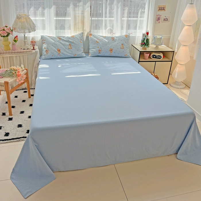 91家纺网 家纺一手货源 找家纺 海岛哥哥 2025新款木棉高克重超柔四件套 萌萌星星人-蓝