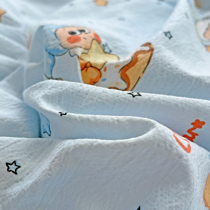 91家纺网 家纺一手货源 找家纺 海岛哥哥 2025新款木棉高克重超柔四件套 萌萌星星人-蓝