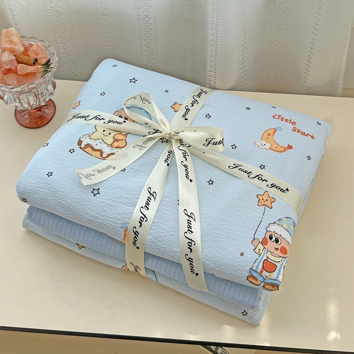 91家纺网 家纺一手货源 找家纺 海岛哥哥 2025新款木棉高克重超柔四件套 萌萌星星人-蓝