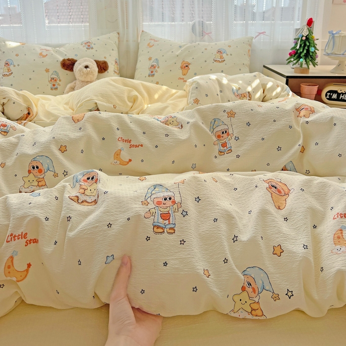 海岛哥哥 2025新款木棉高克重超柔四件套 萌萌星星人-米