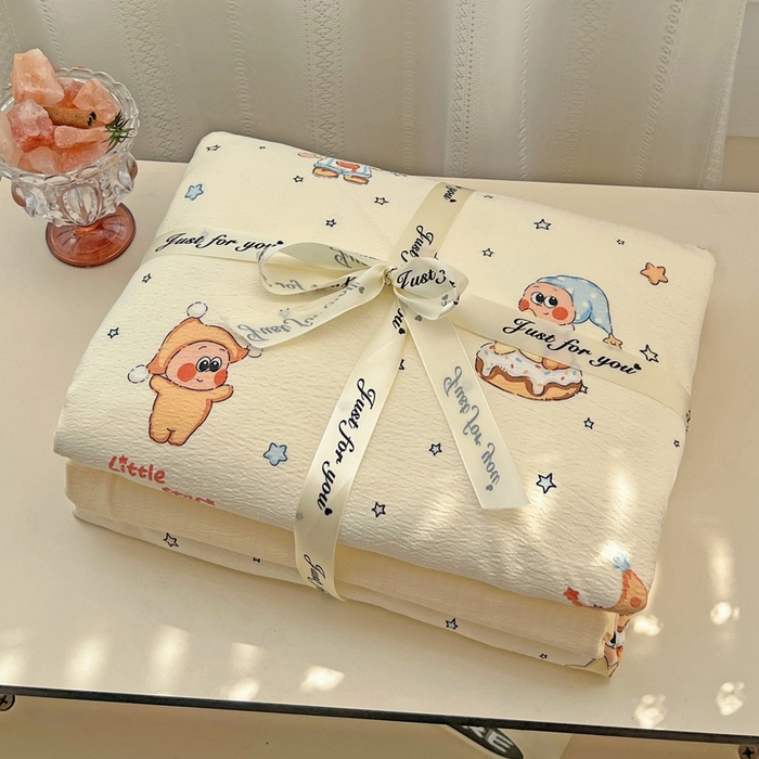 91家纺网 家纺一手货源 找家纺 海岛哥哥 2025新款木棉高克重超柔四件套 萌萌星星人-米