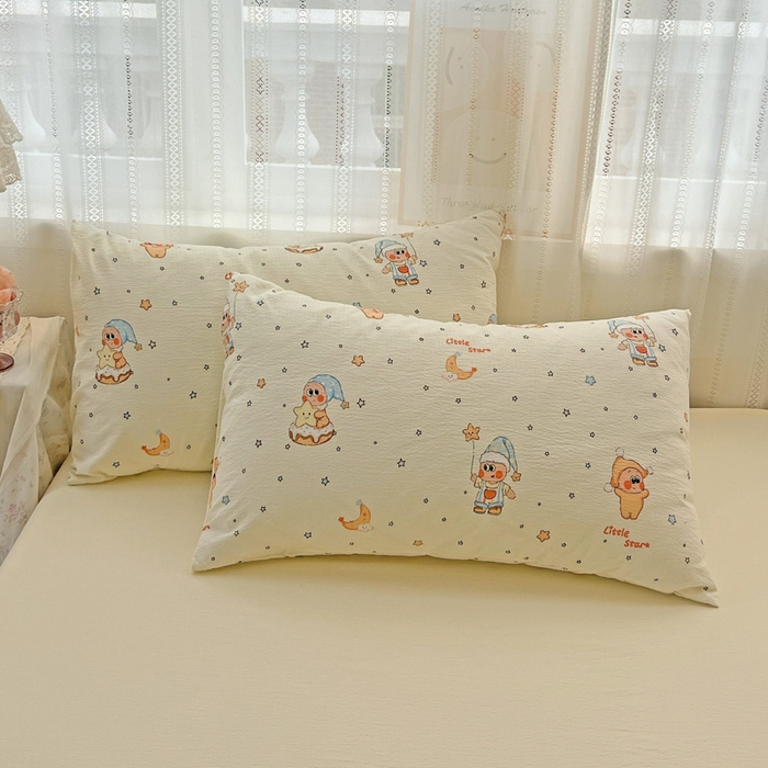 91家纺网 家纺一手货源 找家纺 海岛哥哥 2025新款木棉高克重超柔四件套 萌萌星星人-米