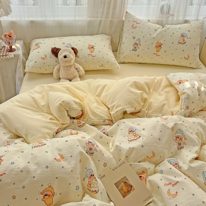 91家纺网 家纺一手货源 找家纺 海岛哥哥 2025新款木棉高克重超柔四件套 萌萌星星人-米