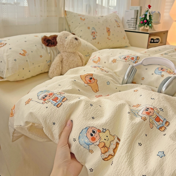 91家纺网 家纺一手货源 找家纺 海岛哥哥 2025新款木棉高克重超柔四件套 萌萌星星人-米