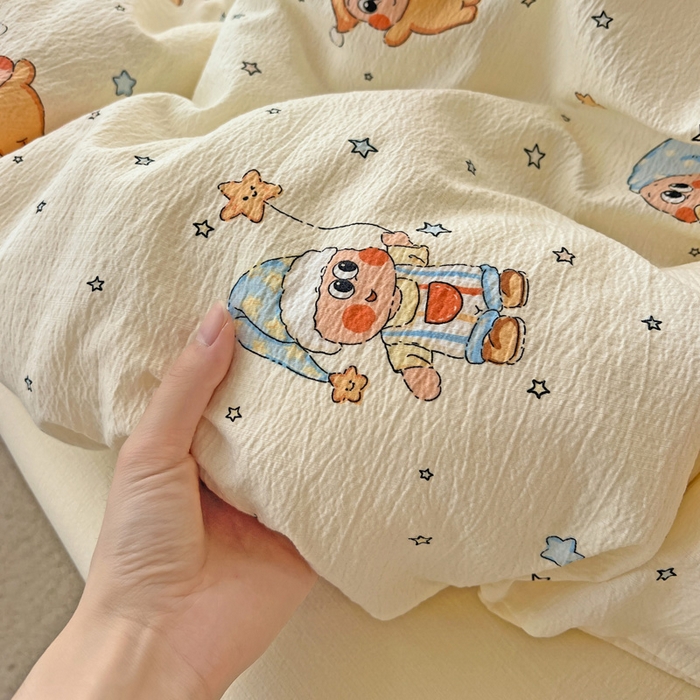 91家纺网 家纺一手货源 找家纺 海岛哥哥 2025新款木棉高克重超柔四件套 萌萌星星人-米