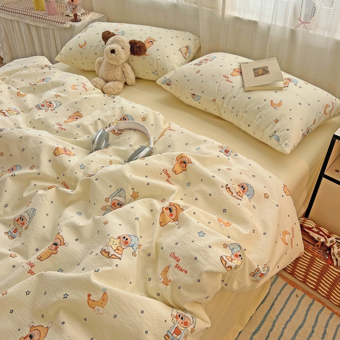 91家纺网 家纺一手货源 找家纺 海岛哥哥 2025新款木棉高克重超柔四件套 萌萌星星人-米